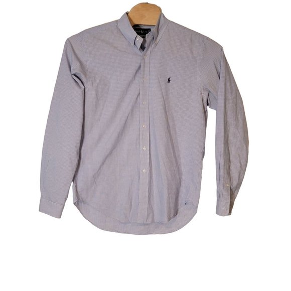 Ralph Lauren Button Down Dress Shirt Size 16.5 Long Sleeve Blue Check - Picture 1 of 5